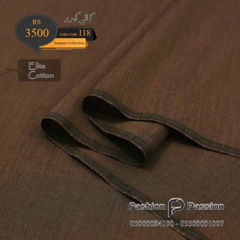 Kamalia Khaddar Summer Elite 118 premium lightweight breathable cotton fabric for men summer wear